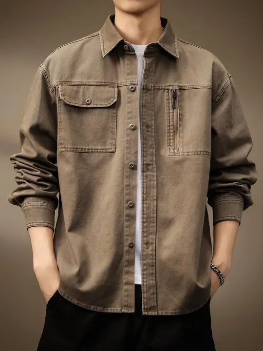高品質のUSスタイルワークシャツ【秋用・ゆったり・シンプル・レトロデザイン】