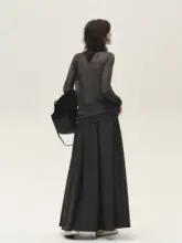 おしゃれなデザインのウエストゴム羊毛混紡ロングスカート【秋用・ゆったりシルエット】
