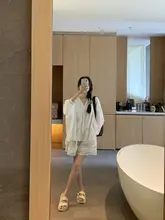 100%コットン 白色 涼感セットアップ【フレンチレースシャツ・女性用・ショートパンツ】