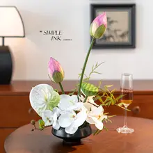 高級陶器製のテラリウム風偽物のハスの花【インテリア装飾・リアルなデザイン】