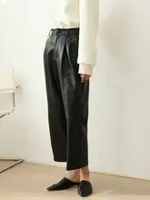 PUレザー製 レディース ワイドレッグパンツ【ブラック・ハイウエスト・カジュアル・9分丈】