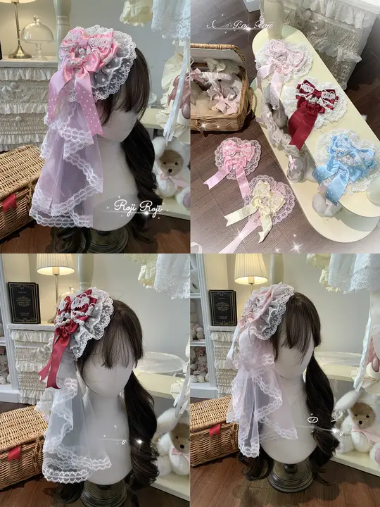 ロリータ風レース花丸ヴェールとリボンヘッドドレス【華やかなブライダルアクセサリー】
