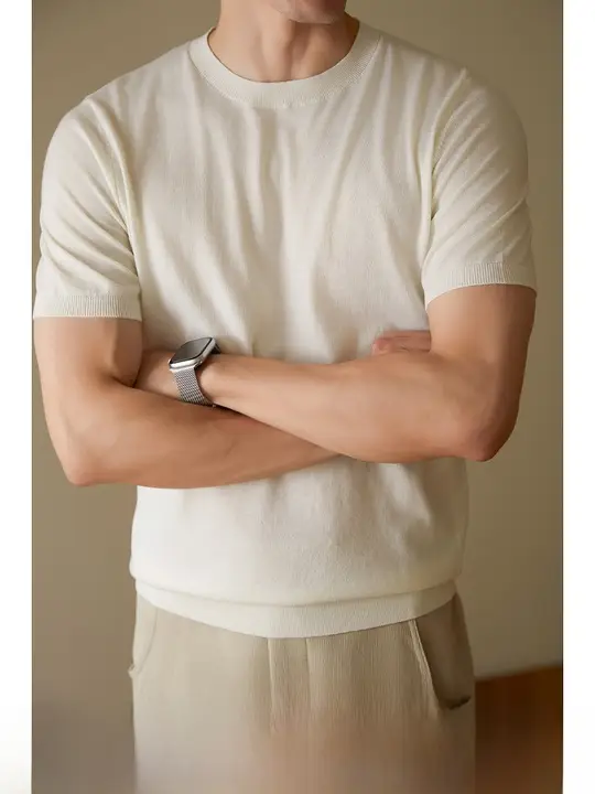 半袖ニットTシャツ メンズ ウール混 ウォッシャブル きれいめ シンプル カジュアル インナー ホワイト 「UADER」