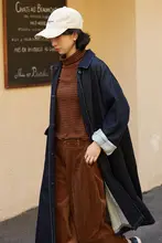 忘城N564 デニムシャツジャケット【秋用・コットン混紡・中長丈・翻領・深青】