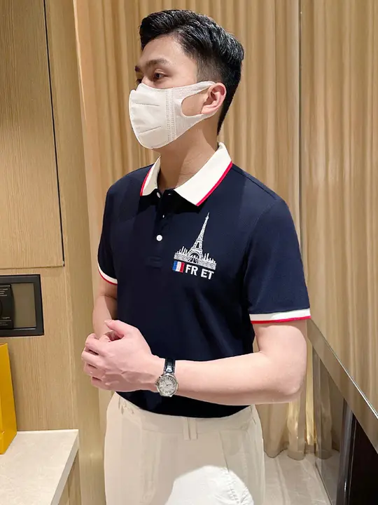 スタイリッシュなカラー切替ポロシャツ【刺繍入り・フィット感・夏用】（セットアップ対応）