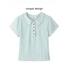 可愛らしいデザインのドット柄ショートスリーブTシャツ【夏用・フリル付き・女性用】
