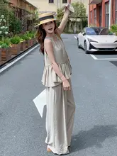 2点セット レディース ツイード風 ノースリーブ フリル パンツ きれいめ カジュアル リゾート 夏