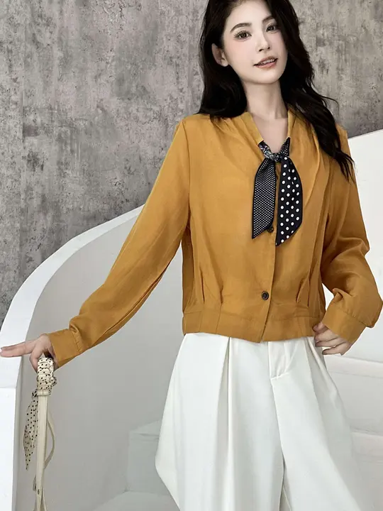 デザイン性のあるカジュアル長袖シャツ【ファッション・スリムフィット・女性用】