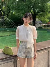 モビードリルビーズ スタンドカラー サイドストラップ テンセル シャツ