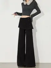 デザイン性溢れるブラックキャミソール風スリムパンツ【女性用・カジュアル】（セットアップ対応）