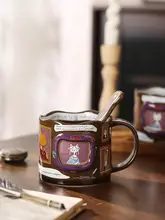 猫のギャラリーのファンタジーストーリー！高品質なレトロデザインのセラミックマグカップ【家庭用・カフェスタイル】