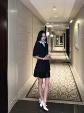 ラメ装飾の秋用レディース三点セット【半袖トップス・スカート・ノースリーブインナー】（セットアップ対応）