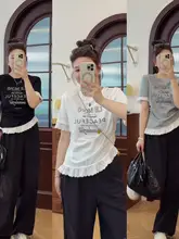 ウエストタックレースデザイン短袖Tシャツ【斜めライン・カジュアルスタイル】