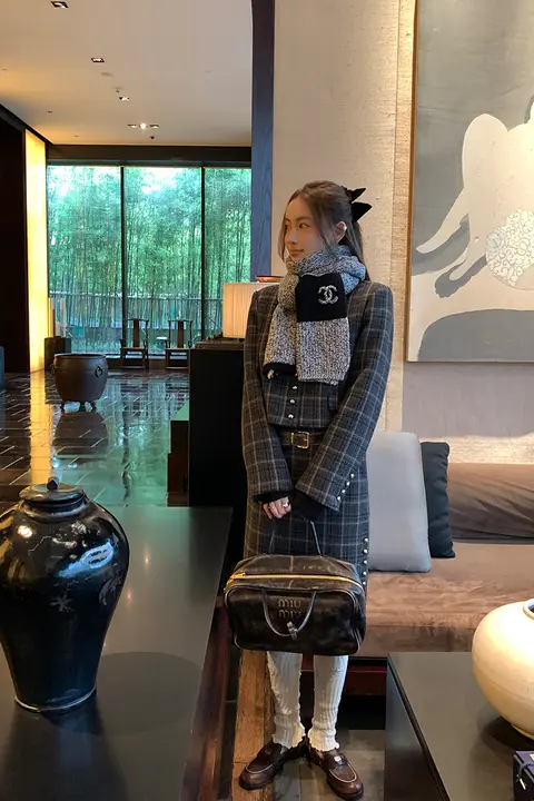 おしゃれな千鳥格子デザインのあったか中綿コート【レトロスタイル・直筒スカート・ウール】（セットアップ対応）