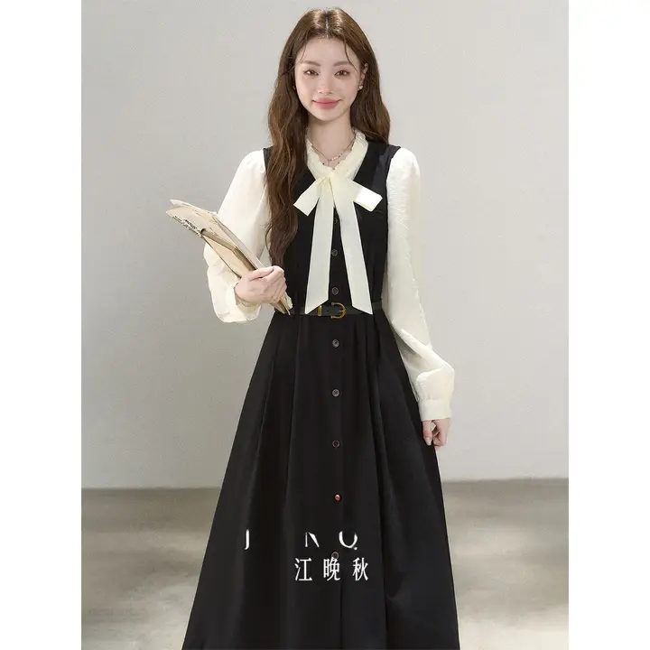 高級感漂うサスペンダー付きワンピース【秋冬用・大人カジュアル・上品デザイン】（セットアップ対応）