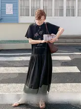 ビンテージプリントTシャツワンピース【カラーブロックデザイン・カジュアル・フィット・長袖】（セットアップ対応）