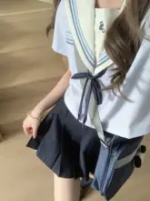 水色セーラー服【日系学院風・基本型・プリーツスカート・セットアップ対応】