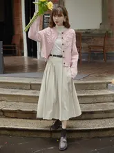 エレガントなデザイン！ハイウエストプリーツスカート【Aライン・学院風・ロング丈】