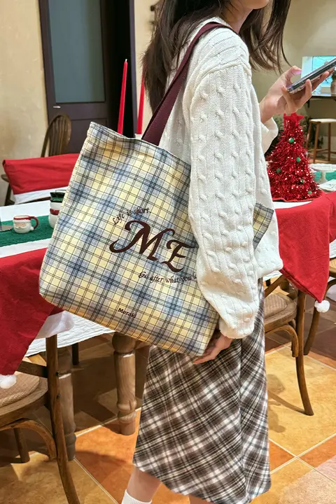 大容量キャンバストートバッグ【ストライプ・チェック・レトロデザイン】