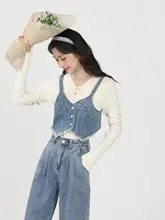 3点セット レディース ニット デニムベスト ワイドパンツ 秋