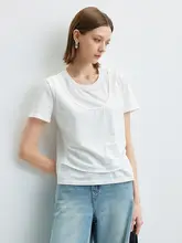 Tシャツ レディース 半袖 クルーネック リネン フェイクレイヤード ブルー カジュアル 夏
