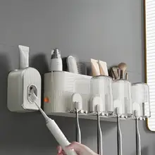 壁掛け式歯ブラシホルダー【穴あけ不要・洗面器付き・家庭用】