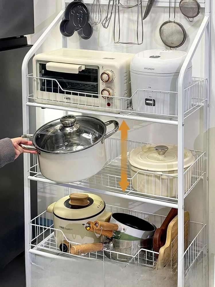 キッチンキャビネット 移動式鍋具収納ラック：多段大容量で簡単設置の収納解決策