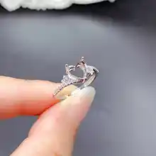 S925純銀製 ハートデザインリング【空枠・DIY用・宝石装飾対応】