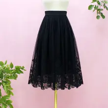 美しい刺繍入り単色スカート【フレアデザイン・柔らかい三層・中長丈】