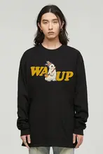 長袖Tシャツ ユニセックス クルーネック うさぎ柄 オーバーサイズ ルーズ お揃い カジュアル 春 秋 ストリート 「WASSUP HEODS」