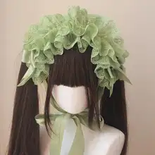 ロリータ風 レースヘッドバンド【リボン付き・ブルー】