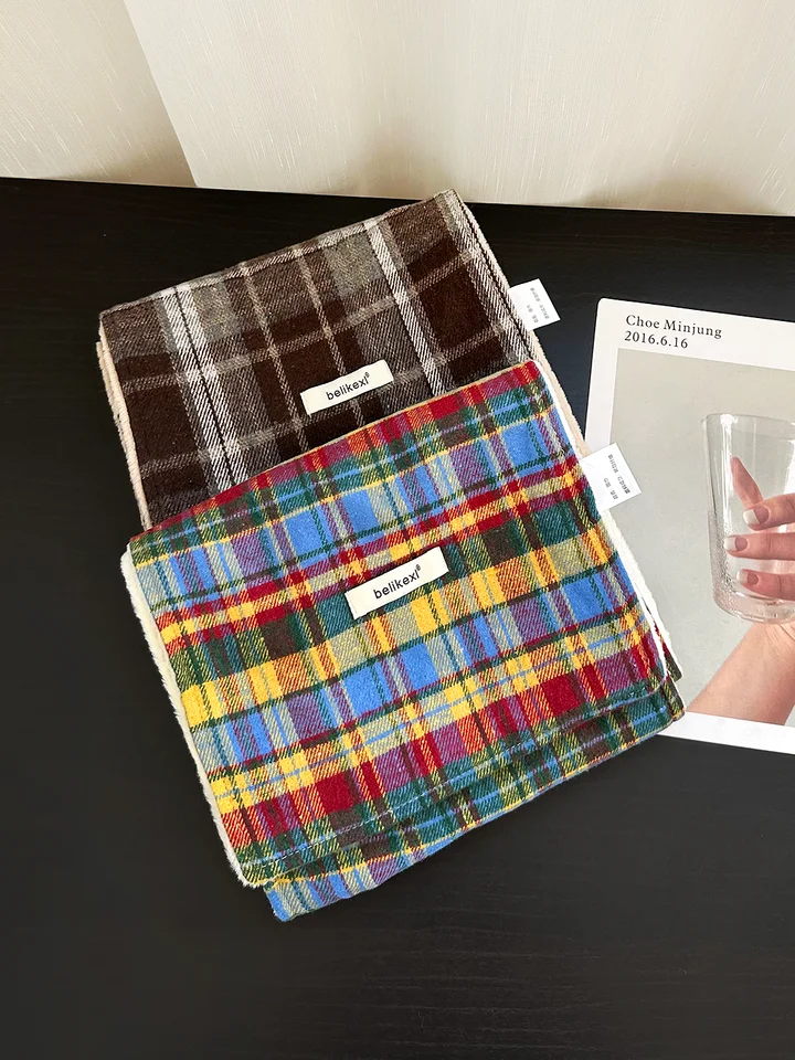 レトロカラーチェックのフリーススカーフ【秋冬用・暖かい・ユニセックス】（セットアップ対応）