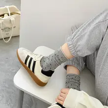 吸汗機能付き 中筒ソックス【春夏用・ドット柄・クリームカラー・リブ付き】