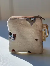 ミニポーチ ハンドメイド 布製 猫刺繍 キーケース イヤホンケース 小銭入れ リップケース