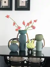 フラワーベース 花瓶 ヴィンテージ風 セラミック グリーン アート おしゃれ リビング ダイニング テーブル インテリア 「Dnnni」