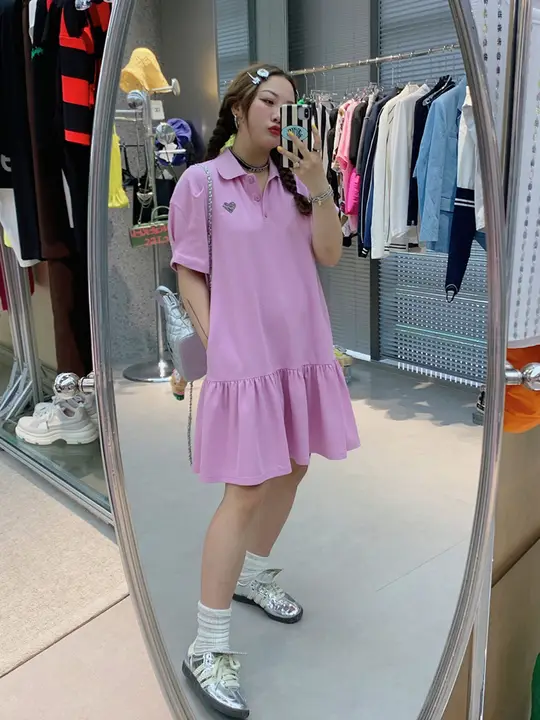 ポロシャツ風 シフォンワンピース【大きいサイズ・フリル付き・夏用】