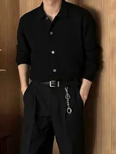 黒のニットカーディガン【メンズ・春秋用・開襟デザイン】