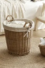 柳編の洗濯物バスケット【家庭用・収納用・丸型】