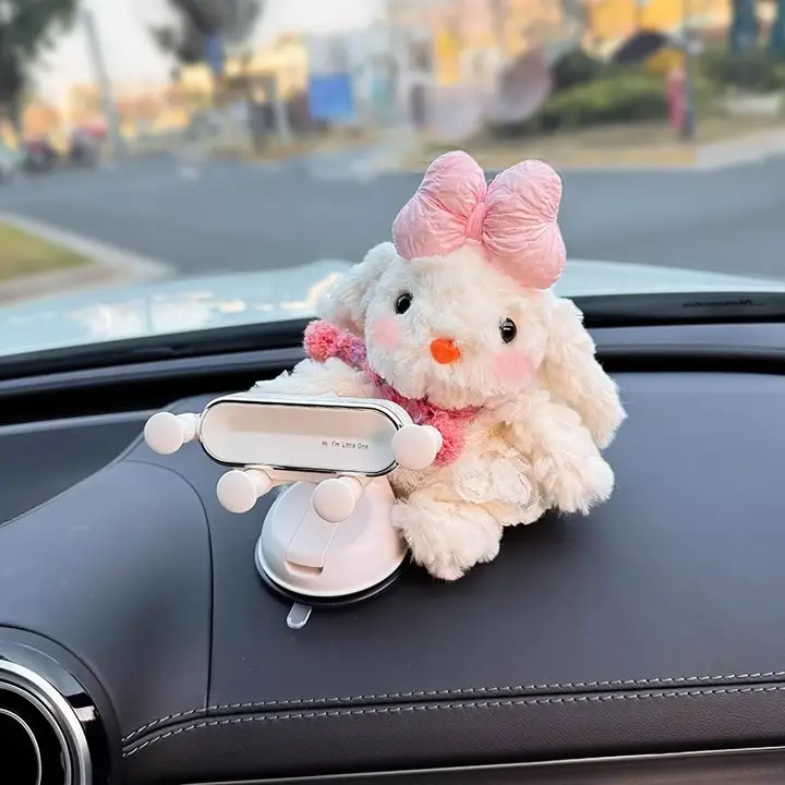かわいいウサギデザインの車載スマホスタンド【吸盤式・防振機能】