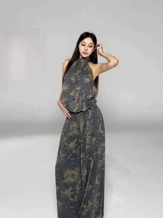 水洗迷彩ワイドパンツ【夏用・薄手・トレンド】（セットアップ対応）