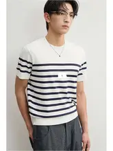 半袖ニットTシャツ メンズ ストライプ バイカラー プルオーバー おしゃれ 夏