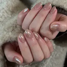 パール光沢のある柔らかいデザインのネイルチップ【海莉猫眼風・手作り・着脱可能】（セットアップ対応）