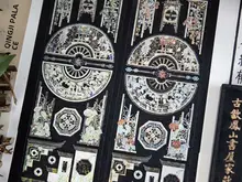 古風デザインの山水風景テープ【猫・光PET・赤緑色】