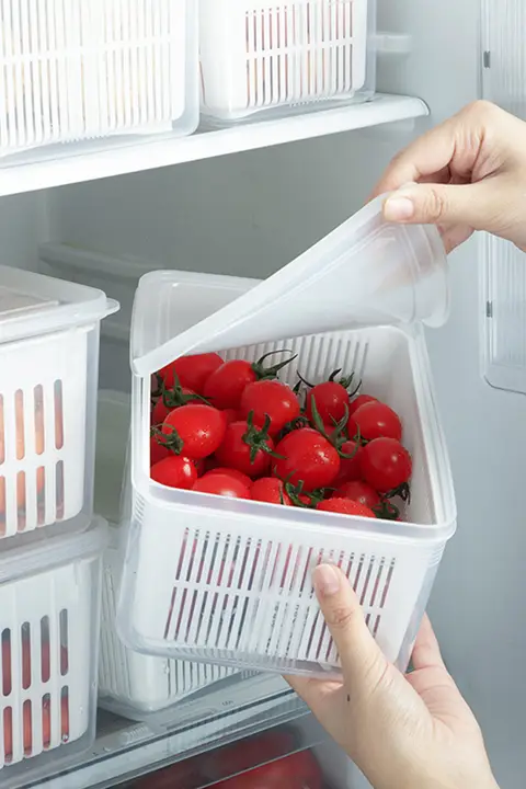 食品用野菜保存ボックス【二層構造・水切り機能付き・フルーツ収納可能】
