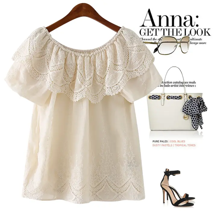 ラミー刺繍中空レース ボートネック シャツ