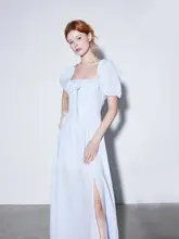 スウィートスタイルのオフショルダー長袖ドレス【ハイスリット・リボンデザイン・リゾート用】（セットアップ対応）