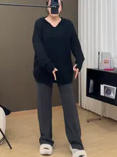 深灰色の高腰ワイドパンツ【ストレート・大きいサイズ・フィット】