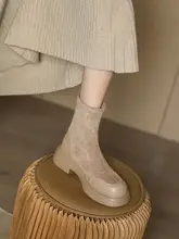 厚底ショートブーツ【レトロスタイル・粗いヒール・弾力のあるソックスブーツ】（セットアップ対応）