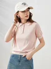 サマーシーズンにピッタリ！シルク素材のオフィスカジュアルニットTシャツ【ショートスリーブ・学院風デザイン】