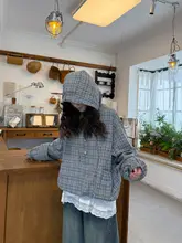 秋用レトロチェックパーカーブラウス【ゆったりシルエット・大人可愛いデザイン】
